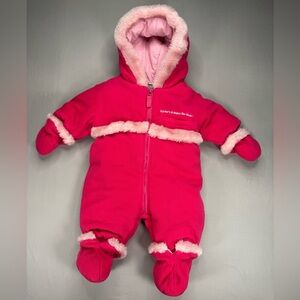 Vintage Carter’s Baby Girl Pink Fleece Hooded Snowsuit– Zip Front
